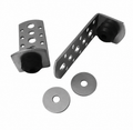 Metal corner brackets with washers on a white background