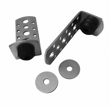 Metal corner brackets with washers on a white background