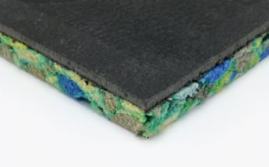 Close-up of a textured black and multicolored material on a white background