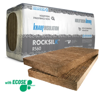 Knauf Insulation ROCKSILK RS60 with ECOSE technology packaging and insulation material on a white background
