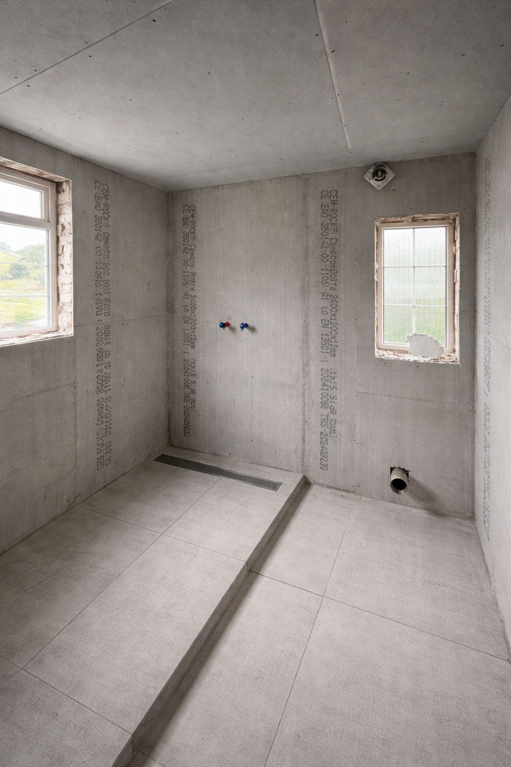 Quietstone Cem-Rock cement board installed in a wet room