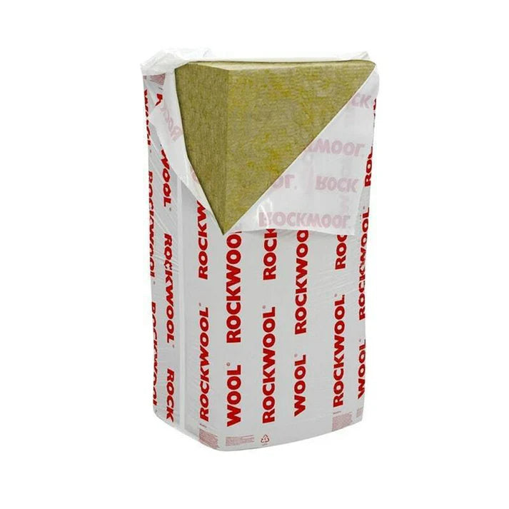 Rockwool insulation board with branding on a white background