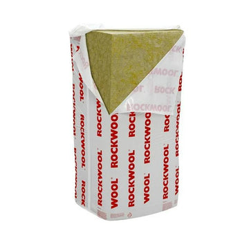 Rockwool insulation board with branding on a white background